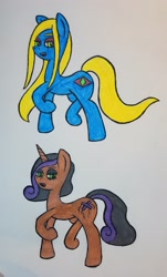 Size: 1914x3171 | Tagged: safe, artist:dice-warwick, oc, oc:puppet strings, oc:victoria rosary, species:earth pony, species:pony, species:unicorn, fallout equestria, fallout equestria: desperados, fangs, traditional art