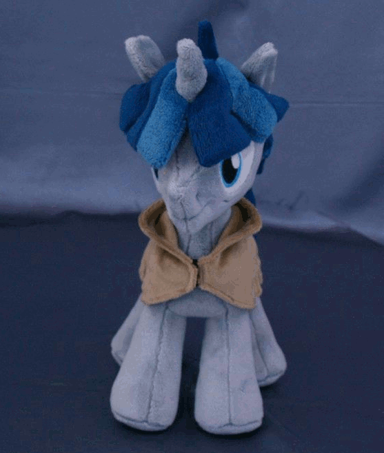 Size: 557x657 | Tagged: safe, artist:adamar44, character:stygian, species:pony, species:unicorn, animated, male, perfect loop, photo, plushie, rotating, solo, stop motion