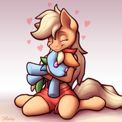 Size: 2000x2000 | Tagged: safe, artist:ohemo, character:applejack, character:rainbow dash, species:anthro, species:earth pony, species:pony, species:unguligrade anthro, newbie artist training grounds, atg 2020, cuddling, cute, eyes closed, female, implied appledash, implied lesbian, implied shipping, jackabetes, plushie