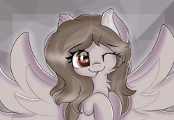 Size: 2560x1768 | Tagged: safe, artist:janelearts, oc, species:pegasus, species:pony, bust, female, looking at you, mare, one eye closed, portrait, solo, wink