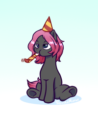 Size: 400x500 | Tagged: safe, artist:soulfulmirror, oc, oc:soulful mirror, ponysona, species:earth pony, species:pony, birthday, clothing, hat, male, party hat, party horn, solo, stallion