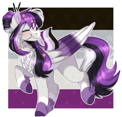Size: 1073x1031 | Tagged: safe, artist:wanderingpegasus, oc, species:pegasus, species:pony, asexual pride flag, chest fluff, colored wings, female, hair bun, pegasus oc, pride, pride flag, pride month, solo, wings