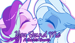 Size: 633x363 | Tagged: safe, artist:esmeia, character:starlight glimmer, character:trixie, species:pony, species:unicorn, ship:startrix, blushing, bust, eyelashes, eyes closed, female, lesbian, mare, shipping, smiling