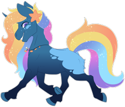Size: 2469x2108 | Tagged: safe, artist:jackiebloom, oc, oc only, parent:princess luna, parent:rainbow dash, parents:lunadash, unnamed oc, species:pony, species:unicorn, commission, female, jewelry, magical lesbian spawn, mare, multicolored hair, necklace, offspring, rainbow hair, shark tooth necklace, simple background, solo, starfish, transparent background