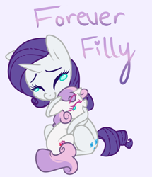 Size: 660x768 | Tagged: safe, artist:esmeia, character:rarity, character:sweetie belle, species:pony, species:unicorn, episode:forever filly, g4, my little pony: friendship is magic, belle sisters, crying, cutie mark, duo, eyes closed, female, filly, hug, mare, siblings, simple background, sisters, smiling, story included, the cmc's cutie marks, white background