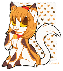 Size: 552x628 | Tagged: safe, artist:esmeia, oc, oc only, species:pony, bell, cat, cat bell, catpony, collar, original species, simple background, smiling, solo, transparent background