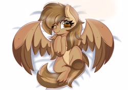 Size: 2560x1810 | Tagged: safe, artist:janelearts, oc, species:pegasus, species:pony, female, mare, one eye closed, solo, tongue out, two toned wings, wings, wink