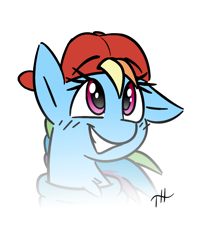 Size: 912x1123 | Tagged: safe, artist:fakskis, character:rainbow dash, species:pegasus, species:pony, animaniacs, blushing, cap, chest fluff, clothing, crossover, female, hat, mare, simple background, solo, white background