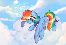 Size: 5787x3996 | Tagged: safe, artist:janelearts, character:rainbow dash, species:pegasus, species:pony, absurd resolution, cloud, cloudsdale, female, on a cloud, solo