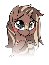 Size: 1250x1650 | Tagged: safe, artist:fakskis, oc, oc only, species:pony, species:unicorn, bags under eyes, blushing, body freckles, clothing, ear freckles, female, freckles, horn freckles, mare, simple background, socks, solo, white background