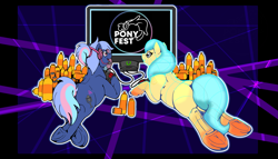 Size: 3013x1729 | Tagged: safe, artist:stormblaze-pegasus, oc, oc only, oc:bit rate, oc:neural net, species:earth pony, species:pony, female, mare, ponyfest online, underhoof