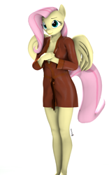 Size: 1080x1734 | Tagged: safe, artist:spinostud, character:fluttershy, species:anthro, 3d, bathrobe, clothing, robe, source filmmaker, standing