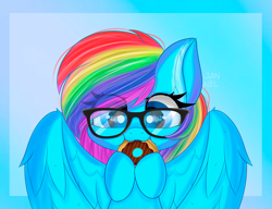 Size: 4957x3816 | Tagged: safe, artist:janelearts, species:pegasus, species:pony, absurd resolution, donut, female, food, glasses, mare, nom, solo