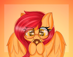 Size: 5155x3996 | Tagged: safe, artist:janelearts, oc, oc only, species:pegasus, species:pony, absurd resolution, chibi, donut, female, food, glasses, mare, solo