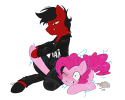 Size: 3100x2480 | Tagged: safe, artist:jadekettu, character:pinkie pie, oc, oc:kervin, species:earth pony, species:pegasus, species:pony, angry, becky lynch, broken, caffeine, clothing, coffee, coffee mug, commission, commissioner:kervin, dis-arm-her, electricity, female, finisher, frown, gritted teeth, injured, jacket, lightning, male, mug, one eye closed, pants, pegasus oc, red and black oc, revenge, sequel, shirt, shoes, sports, submission, submission hold, this will end in happiness, this will end in pain, this will end in victory, wings, wrestling, wwe