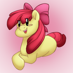 Size: 2500x2500 | Tagged: safe, artist:dreamy, artist:littledreamycat, character:apple bloom, species:earth pony, species:pony, adorabloom, beady eyes, chibi, cute, female, filly, high res, open mouth, prone, solo