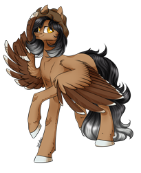 Size: 2880x3508 | Tagged: safe, artist:intfighter, oc, oc only, species:pegasus, species:pony, g4, clothing, colored hooves, hat, pegasus oc, simple background, smiling, solo, transparent background, two toned wings, wing hands, wings