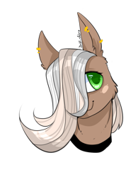 Size: 851x1091 | Tagged: safe, artist:intfighter, oc, oc only, species:earth pony, species:pony, g4, blush sticker, blushing, bust, choker, ear piercing, earring, earth pony oc, hair over one eye, jewelry, piercing, simple background, smiling, solo, transparent background