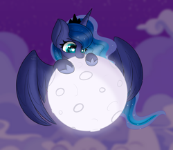Size: 5346x4632 | Tagged: safe, artist:janelearts, character:princess luna, species:alicorn, species:pony, g4, cute, ethereal mane, female, full moon, galaxy mane, giant alicorn, giant pony, giga giant, lunabetes, macro, mare, mega luna, moon, nom, pony bigger than a planet, starry tail, tangible heavenly object, weapons-grade cute