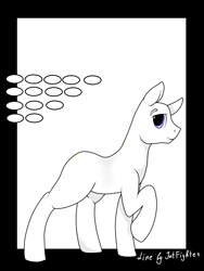 Size: 1200x1600 | Tagged: safe, artist:intfighter, oc, oc only, species:pony, species:unicorn, g4, base, horn, lineart, monochrome, raised hoof, solo, unicorn oc