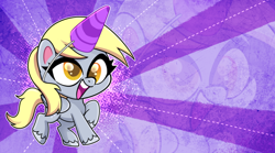 Size: 1540x855 | Tagged: safe, artist:techycutie, character:derpy hooves, species:pegasus, species:pony, g4, my little pony:pony life, clothing, female, hat, open mouth, party hat, pony life accurate, show accurate, solo