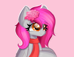 Size: 4740x3644 | Tagged: safe, artist:janelearts, oc, species:pegasus, species:pony, g4, female, flower, flower in hair, mare, pink background, simple background, solo