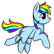 Size: 110x110 | Tagged: safe, artist:intfighter, character:rainbow dash, species:pegasus, species:pony, g4, animated, female, flying, gif, mare, pixel art, simple background, solo, transparent background, wings