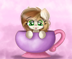 Size: 5979x4866 | Tagged: safe, artist:janelearts, oc, species:earth pony, species:pony, g4, blep, cup, cup of pony, earth pony oc, female, mare, micro, solo, teacup, tongue out