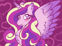 Size: 1500x1124 | Tagged: safe, artist:purfectprincessgirl, character:princess cadance, species:alicorn, species:pony, episode:a canterlot wedding, g4, my little pony: friendship is magic, blushing, chest fluff, cute, cutedance, ear fluff, female, love is in bloom, mare, solo