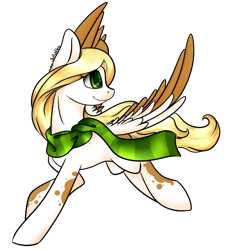 Size: 1000x1100 | Tagged: safe, artist:intfighter, oc, oc only, species:pegasus, species:pony, g4, clothing, looking back, pegasus oc, scarf, signature, simple background, smiling, solo, transparent background, two toned wings, wings