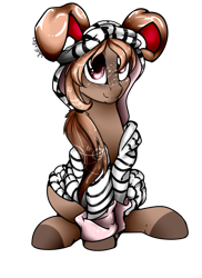Size: 1021x1403 | Tagged: safe, artist:intfighter, oc, oc only, species:earth pony, species:pony, g4, animal costume, bunny costume, clothing, colored, costume, earth pony oc, signature, simple background, sitting, smiling, solo, transparent background
