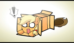 Size: 1024x600 | Tagged: safe, artist:alfa995, character:applejack, species:earth pony, species:pony, g4, :o, applejack's hat, box, clothing, cowboy hat, exclamation point, female, hat, open mouth, pony in a box, shocked, shocked face, solo