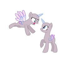 Size: 1578x1207 | Tagged: safe, artist:intfighter, oc, oc only, species:alicorn, species:pony, g4, alicorn oc, angry, bald, base, duo, flying, horn, looking at each other, open mouth, raised hoof, simple background, transparent background, wings