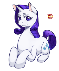 Size: 500x600 | Tagged: safe, artist:norang94, character:rarity, species:pony, species:unicorn, g4, female, looking at you, lying down, mare, prone, simple background, solo, white background