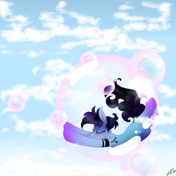 Size: 3000x3000 | Tagged: safe, artist:intfighter, oc, oc only, species:earth pony, species:pony, g4, bubble, cloud, earth pony oc, eyes closed, floating, signature, solo