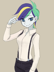 Size: 3024x4032 | Tagged: safe, artist:haibaratomoe, character:rarity, species:eqg human, episode:it isn't the mane thing about you, g4, my little pony: friendship is magic, my little pony:equestria girls, alternate hairstyle, female, punk, punkity, short hair, simple background, solo, suspenders, tan background