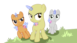 Size: 1920x1080 | Tagged: safe, artist:intfighter, oc, oc only, species:alicorn, species:pony, g4, alicorn oc, bald, base, eyelashes, female, filly, frown, group, horn, raised hoof, simple background, smiling, smirk, transparent background, wings