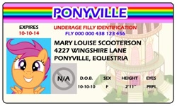 Size: 500x300 | Tagged: safe, artist:doctorxfizzle, character:scootaloo, species:pegasus, species:pony, full name, license