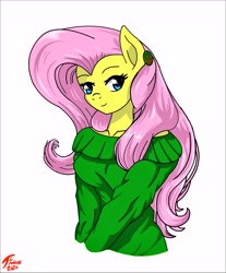 Size: 7024x8500 | Tagged: safe, artist:brekrofmadness, character:fluttershy, species:anthro, g4, absurd resolution, clothing, female, simple background, solo, sweater, sweatershy, white background