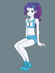 Size: 1620x2160 | Tagged: safe, artist:haibaratomoe, idw, character:rarity, species:eqg human, g4, my little pony:equestria girls, spoiler:comicequestriagirlsmarchradness, belly button, clothing, female, midriff, shoes, shorts, socks, solo, sports bra
