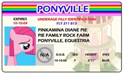 Size: 500x300 | Tagged: safe, artist:doctorxfizzle, character:pinkie pie, full name, license, misspelling, younger