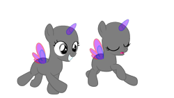 Size: 1920x1080 | Tagged: safe, artist:intfighter, oc, oc only, species:alicorn, species:pony, g4, alicorn oc, bald, base, duo, eyelashes, eyes closed, female, filly, horn, open mouth, simple background, transparent background, two toned wings, wings