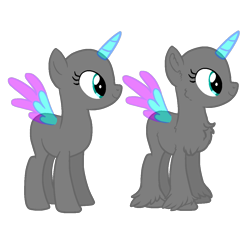 Size: 1166x1080 | Tagged: safe, artist:intfighter, oc, oc only, species:alicorn, species:pony, g4, alicorn oc, bald, base, chest fluff, duo, eyelashes, horn, simple background, smiling, transparent background, two toned wings, unshorn fetlocks, wings