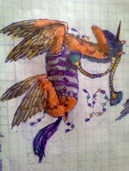 Size: 768x1024 | Tagged: safe, artist:intfighter, oc, oc only, g4, graph paper, horn, original species, solo, traditional art, wings