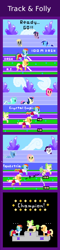 Size: 440x1820 | Tagged: safe, artist:zztfox, character:applejack, character:chickadee, character:derpy hooves, character:fluttershy, character:minuette, character:ms. peachbottom, character:rainbow dash, character:rarity, character:twilight sparkle, species:pegasus, species:pony, comic, female, mare, pixel art