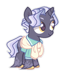 Size: 770x899 | Tagged: safe, artist:sweet-psycho-uwu, base used, oc, oc:obsidian gleam, parent:jet set, parent:upper crust, parents:upperset, species:pony, species:unicorn, g4, clothing, offspring, simple background, solo, transparent background