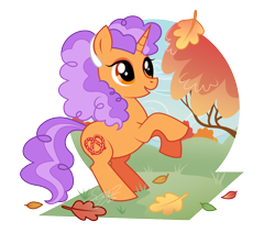 Size: 1000x848 | Tagged: safe, artist:conphettey, character:pretzel twist, species:pony, species:unicorn, g4, female, i can't believe it's not hasbro studios, leaf, leaves, mare, simple background, solo, transparent background