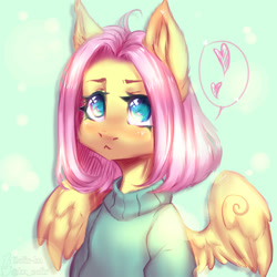Size: 2000x2000 | Tagged: safe, artist:zefirka, character:fluttershy, species:pegasus, species:pony, g4, :<, clothing, cute, semi-anthro, shyabetes, solo, sweater, sweatershy
