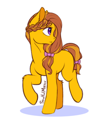Size: 1000x1200 | Tagged: safe, artist:soulfulmirror, oc, oc:honey ella, species:earth pony, species:pony, g4, bow, braid, female, hair bow, mare, simple background, solo, tail bow, white background