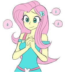 Size: 1153x1261 | Tagged: safe, artist:haibaratomoe, character:fluttershy, species:eqg human, g4, my little pony: equestria girls, my little pony:equestria girls, blushing, breasts, busty fluttershy, cute, dialogue, pictogram, shyabetes, simple background, solo, speech bubble, sweat, sweatdrop, white background